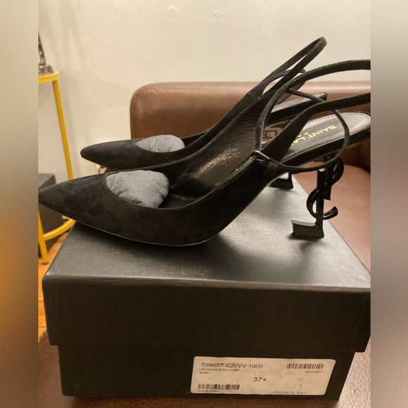 SAINT LAURENT Suede Opyum Monogramme Ankle Strap Pumps 85mm USED SZ 37.5 - Picture 10 of 16